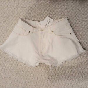 H&M Divided denim frayed-edge creme wide leg shorts
